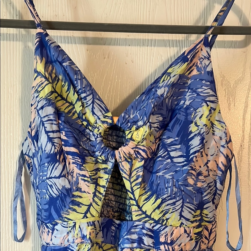 Blue Tropical Print Wide-Leg Jumpsuit - Picture 3 of 11